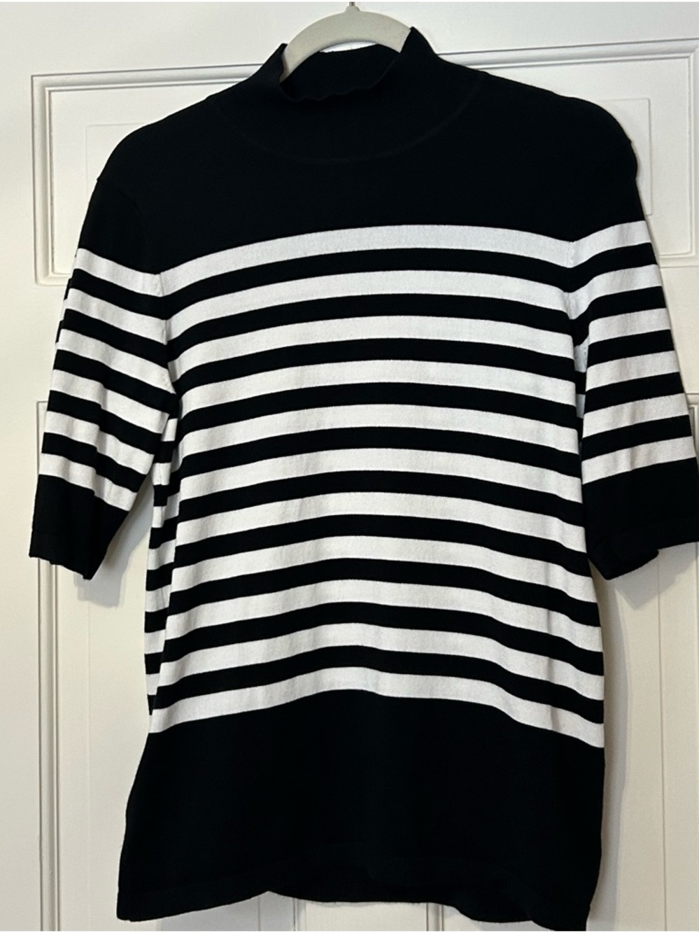 Philosophy M Black Ribbed Knit Sweater Top Short Sleeve Mock Neck Capsule Piece